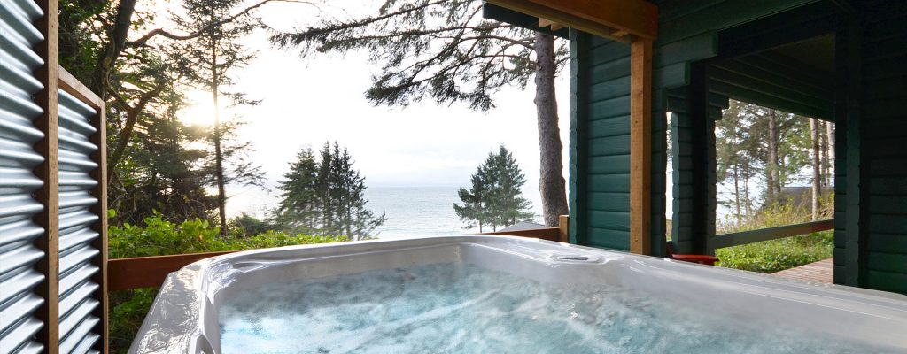 view from hot tub pergola